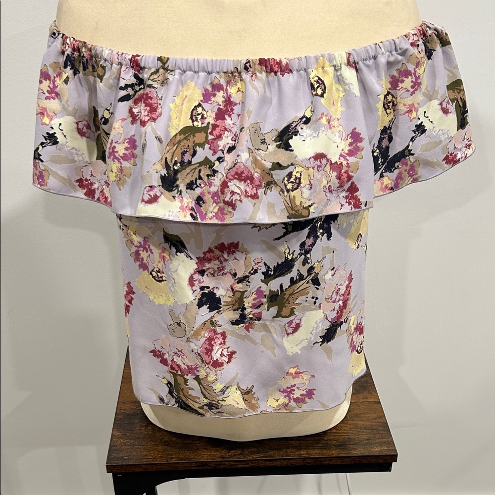 Aritzia Wilfred Floral Off-Shoulder Blouse - Pink and Purple